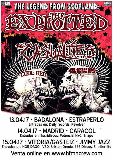 Conicertos Exploited y Casualties en Badalona, Madrid y Vitoria en 2017