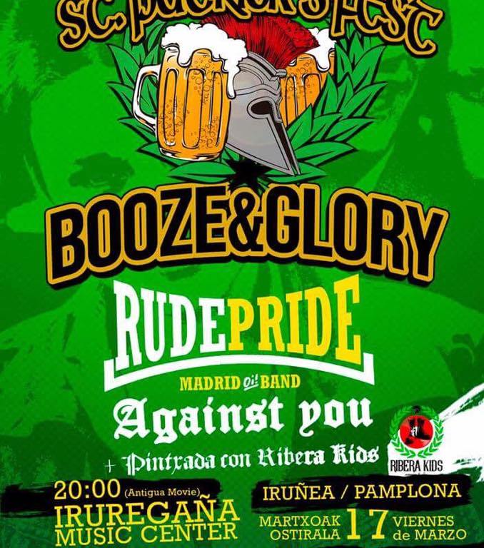 St Patrick Fest: 17 de marzo en Pamplona/Iruñea con Booze & Glory, Rude Pride, Against You y Ribera Kids