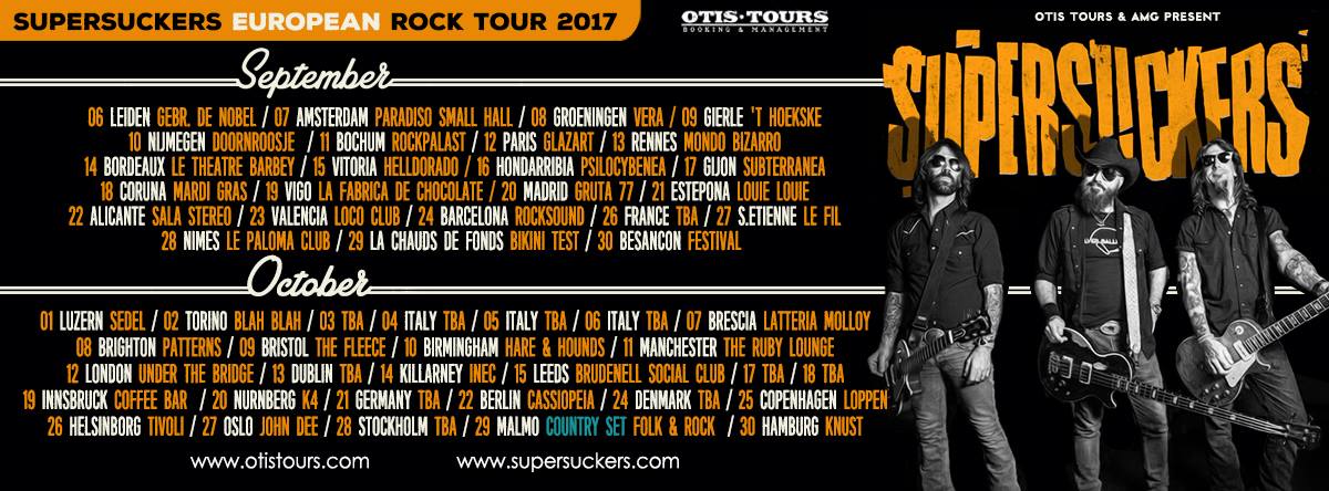 Conciertos de Supersuckers en Vitoria, La Coruña, Hondarribia, Gijón, Vigo, Madrid, Estepona, Alicante, Valencia y Barcelona em 2017