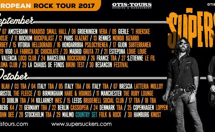 Conciertos de Supersuckers en Vitoria, La Coruña, Hondarribia, Gijón, Vigo, Madrid, Estepona, Alicante, Valencia y Barcelona em 2017