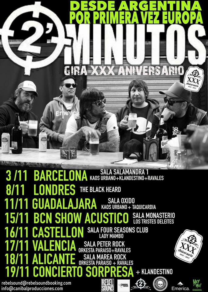 2 Minutos Gira por España en 2017 con conciertos en Barcelona, Guadalajara, Castellón, Valencia y Alicante