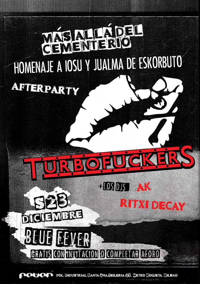 Cartel fiesta post concierto Más allá del cementerio, homenaje a Iosu y Jualma (Eskorbuto)