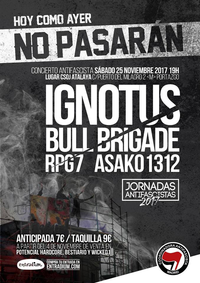 Concierto Bull Brigade, Ignotus, RPG7 y Asako 1312 en CSOJ Atalaya, Madrid