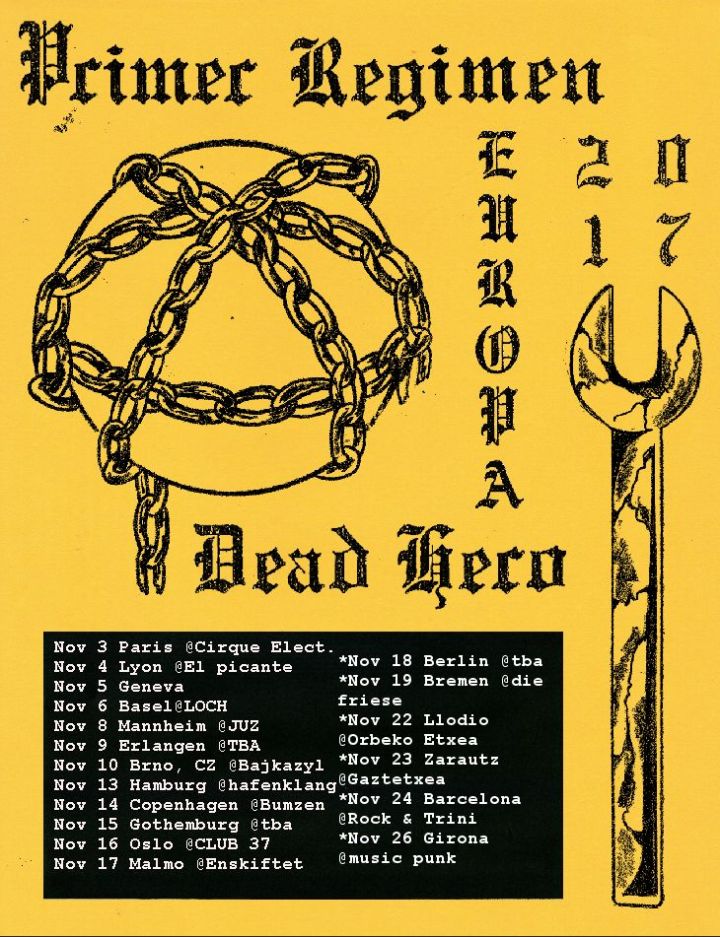 Conciertos de Primer Régimen y Dead Heroe en Barcelona, Girona, Llaudio y Zarautz