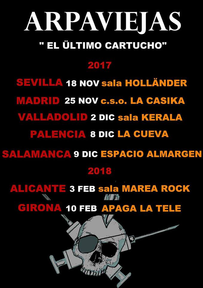 Conciertos de Arpaviejas en Sevilla, Móstoles, Valladolid, Salamanca, Palencia, Alicante y Girona