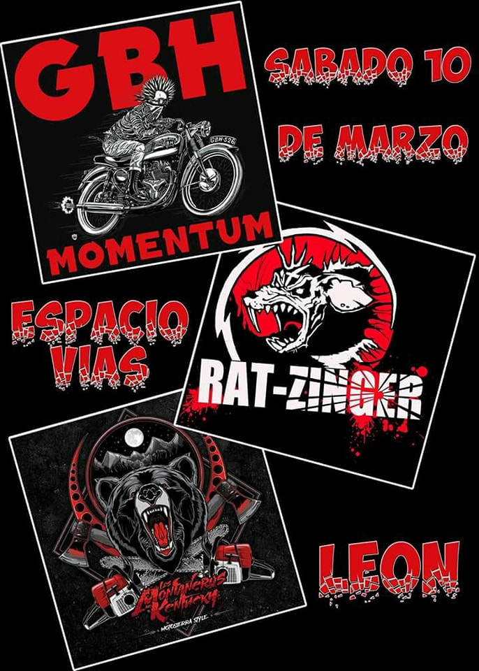 Concierto G.B.H. + Rat-Zinger + Los Montañeros de Kentucky @ Espacio Vias, León, sábado 10 de marzo de 2018