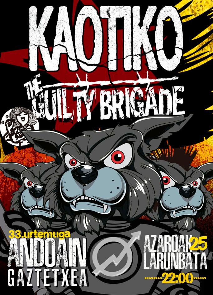 Concierto Kaotiko + The Guilty Brigade en Andoaingo Gaztetxean el sábado, 25 de noviembre de 2017