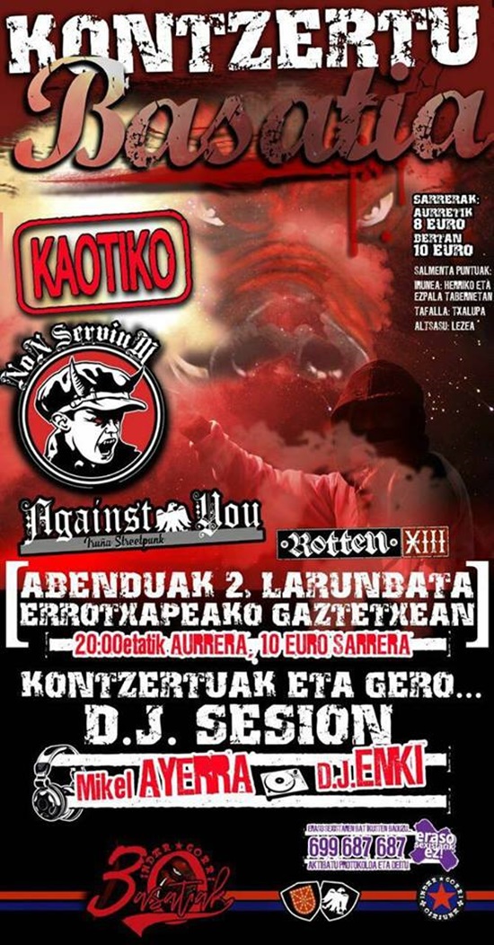 Concierto de + Kaotiko y Against You en Pamplona/Iruñea el 2 de diciembre de 2017
