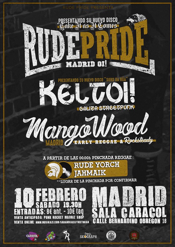 Concierto Rude Pride + Keltoi! + Mango Wood @ Sala Caracol, Madrid, 10/02/2018