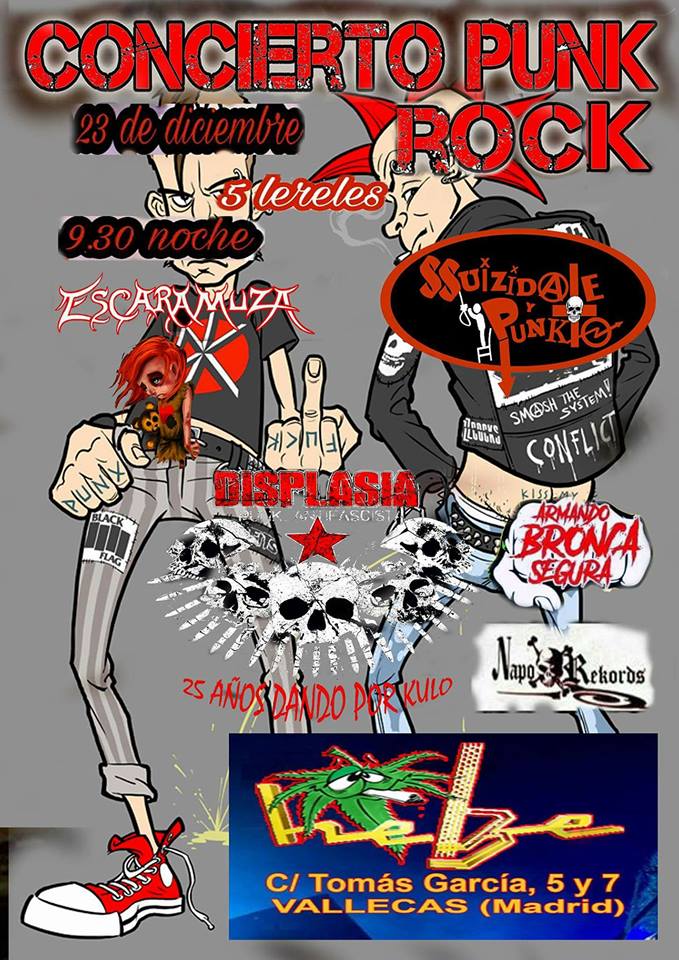 Concierto Displasia + Escaramuza + SSuizidate Y Punkto @ Sala Hebe, Vallecas, Madrid, el 23/12/2017