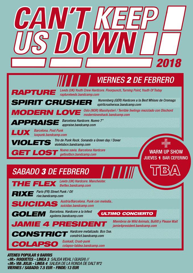 Festival Can't Keep Us Down 2018 en Barcelona (1 al 3 de febrero)