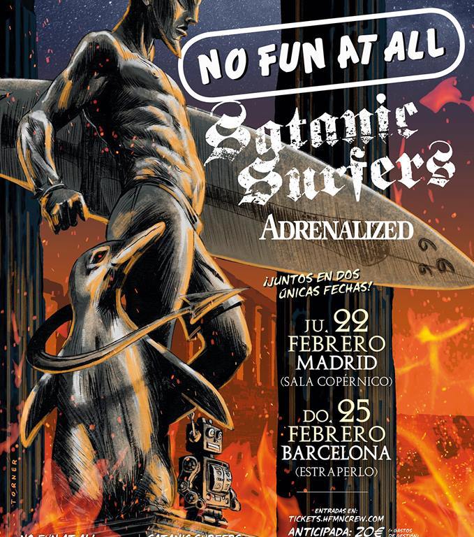Satanic Surfers + No Fun At All + Adrenalized en Madrid y Barcelona en febrero de 2018