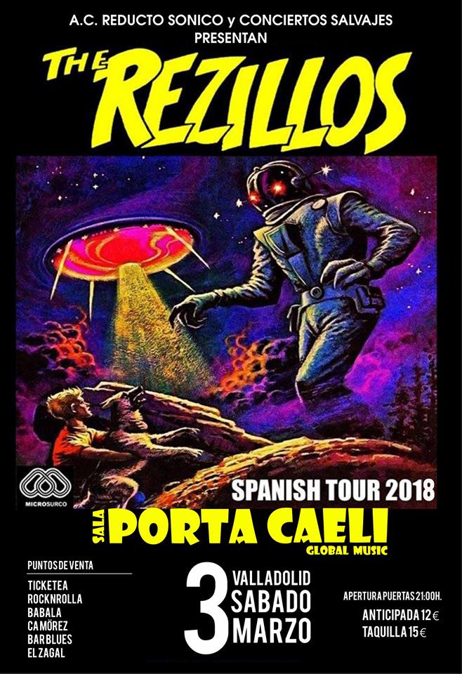 Cartel del concierto de The Rezillos @ Sala Porta Caeli, Valladolid, el 3 de marzo de 2018