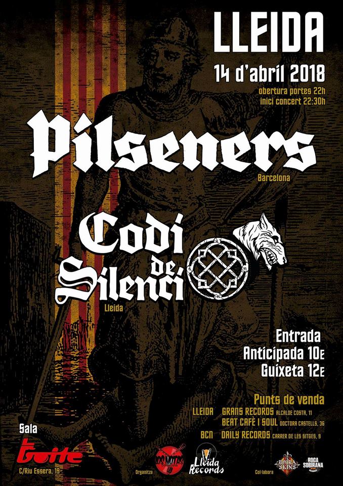 Cartel concierto de Pilseners + Codi de Silenci @ Sala La Boite, Lleida, 14/04/2018