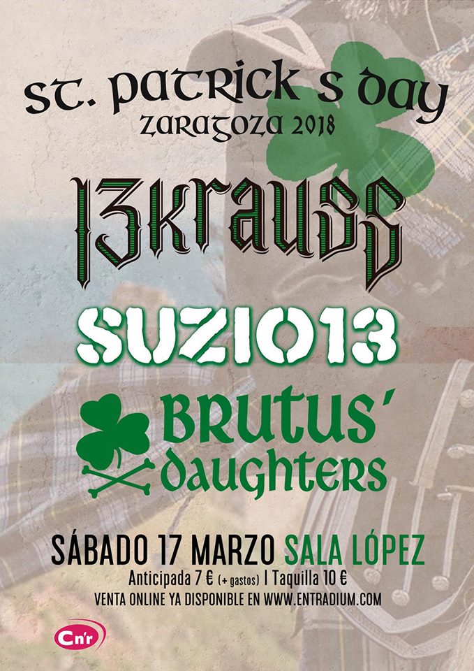 Concierto de 13 Krauss + Suzio 13 + Brutus' Daughters @ Sala López, Zaragoza, el sábado, 17 de marzo de 2018