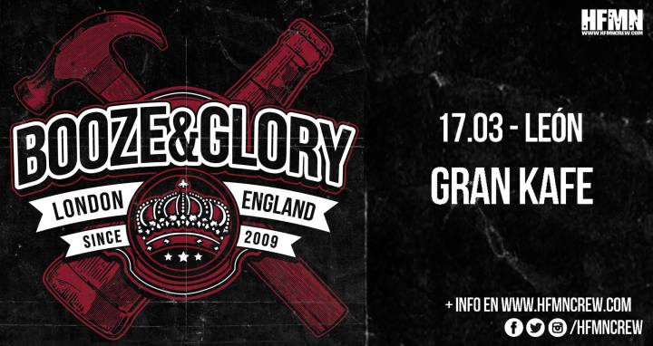 Cartel del concierto de Booze & Glory en El Gran Café de León el sábado 17 de marzo de 2018