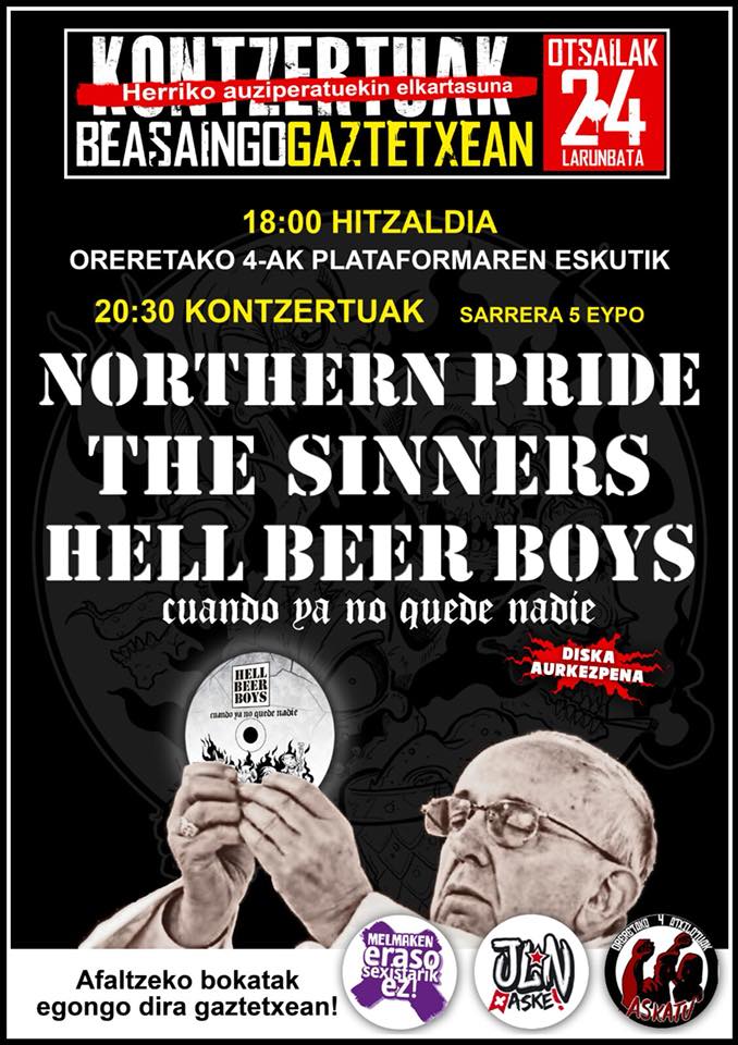Cartel del concierto de Hell Beer Boys, The Sinners y Northern Pride @ Beasáin, 24/02/2018