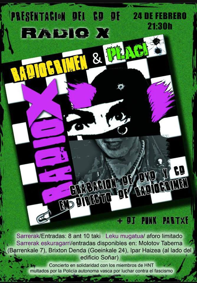 Cartel del concierto de Radio X + Radiocrimen @ Ipar Haizea, Bilbao, el 24/02/2018