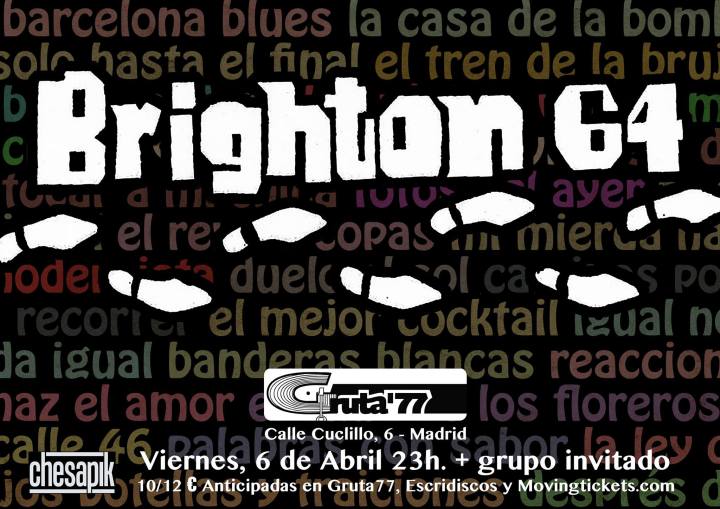 Cartel del concierto de Brighton 64 en Gruta 77, Madrid, el viernes, 6 de abril de 2018