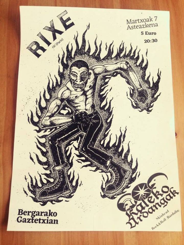 Cartel del concierto de Rixe + Kaleko Urdangak @ Bergarako Gaztetxea, 07/03/2018