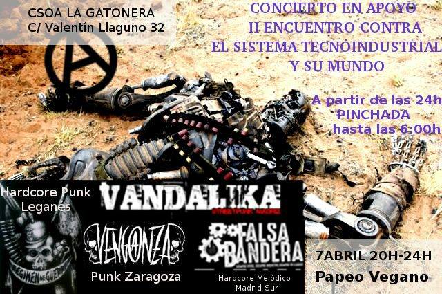 Cartel del concierto de Venganza, Regimen de Guerra, Falsa Bandera y Vandalika @ La Gatonera, Madrid, el sábado 7 de abril de 2018