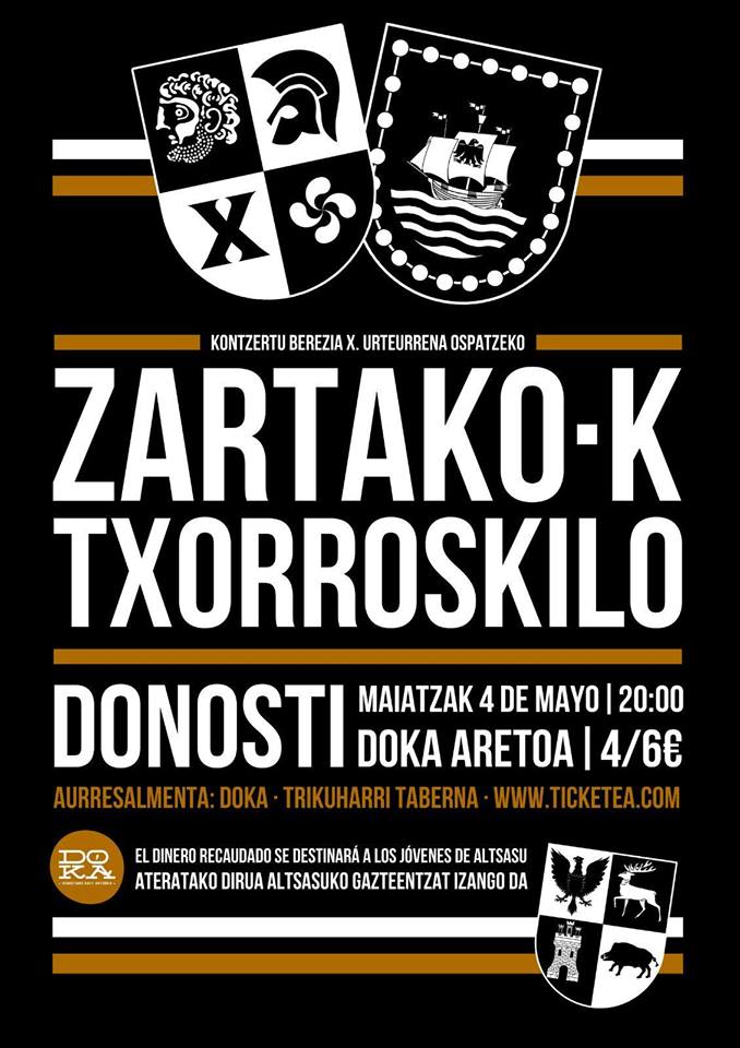 Cartel del concierto de Zartako-K @ DOKA, Donostia, el 4 de mayo de 2018