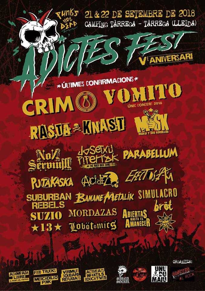 Cartel completo del Adictes Fest 2018 de Tárraga (Lleida)