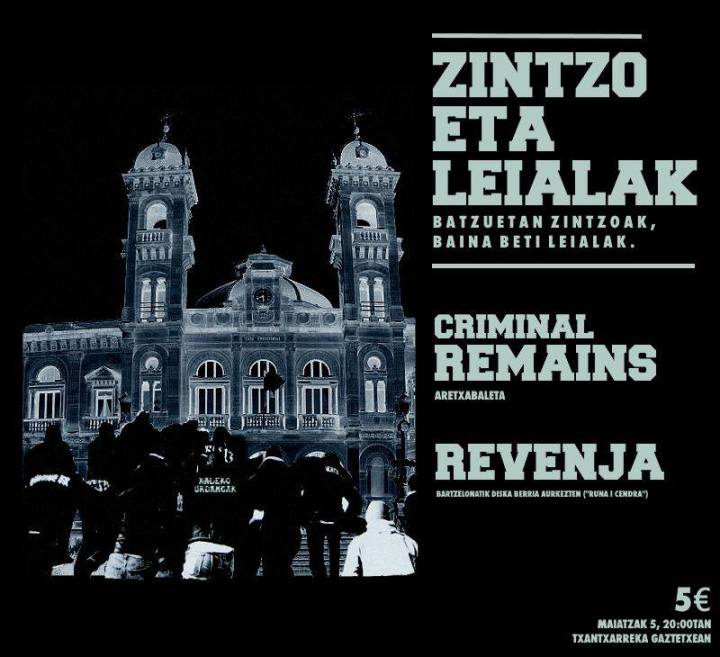 Cartel del concierto de Criminal Remains + Revenja @ Txantxarreka Gaztetxea, Donostia, el 05/0572018