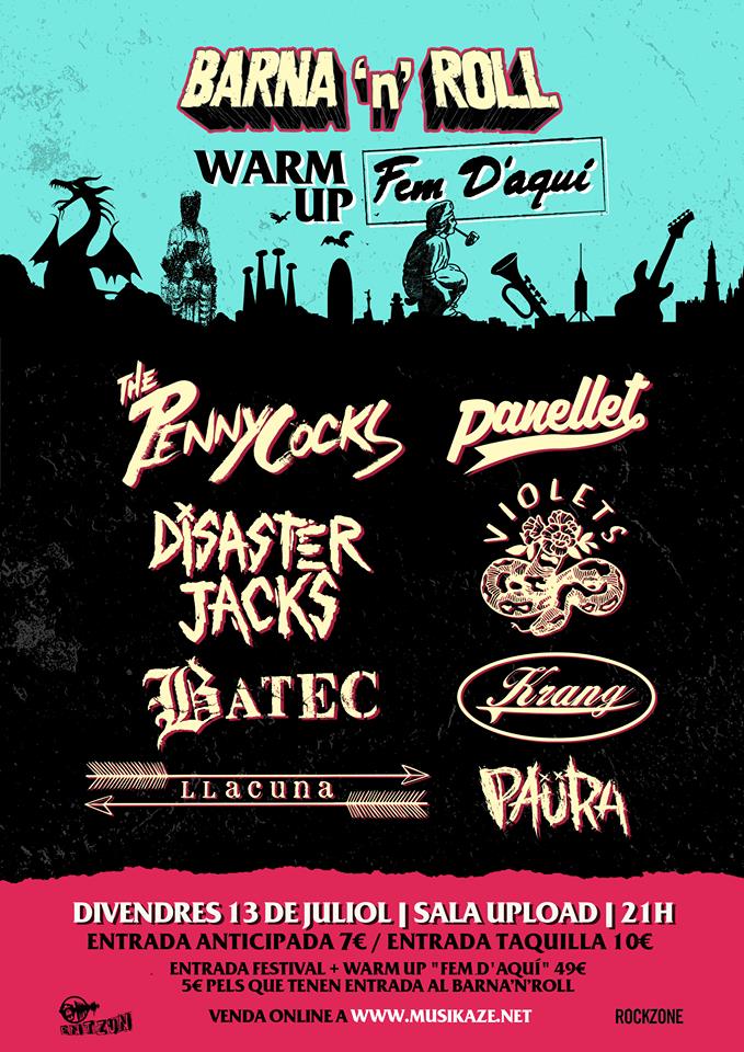 Cartel del Warm Up Party del Barna'n'Roll 2018 en Sala Upload, de Barcelona, el viernes 13 de julio de 2018