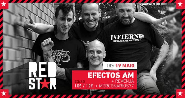 Cartel del concierto de Efectos AM, Revenja y Mercenarios 77 @ Sala RedStar, Valls (Tarragona), el sábado 19 de mayo de 2018