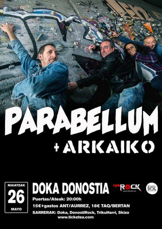 Cartel del concierto de Parabellum y Arkaiko @ Doka Donostia, San Sebastián, el sábado 26 de mayo de 2019