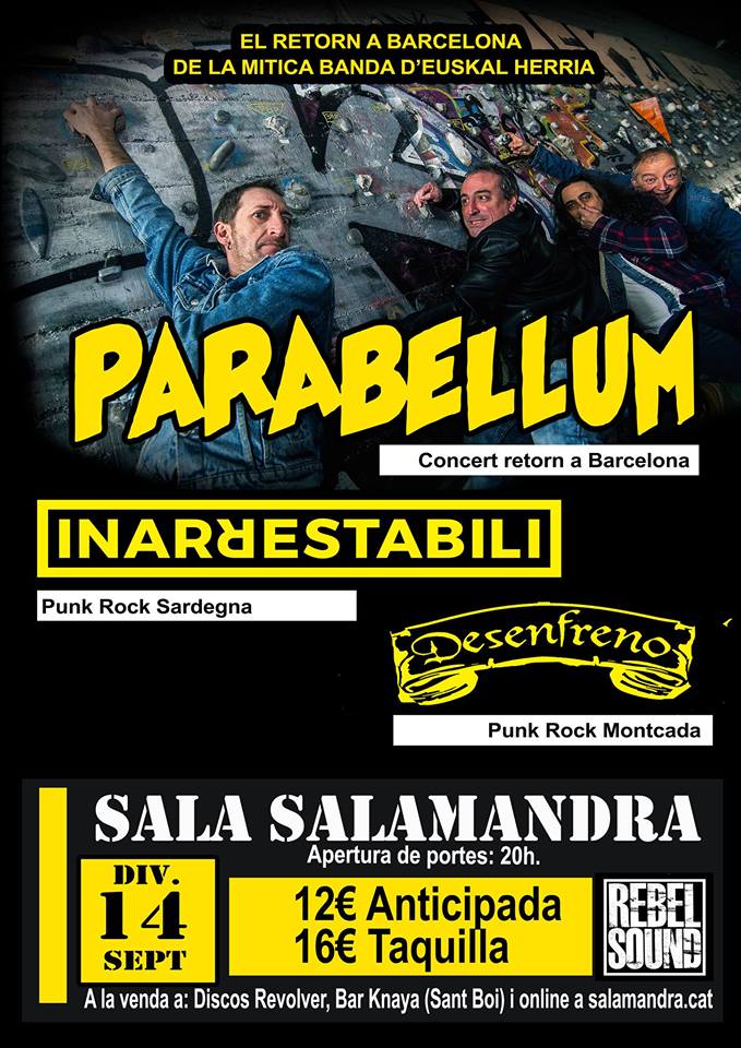 Cartel del concierto de Parabellum @ Sala Salmandra (Hospitalet / Barcelona) el 14 de septiembre 2018