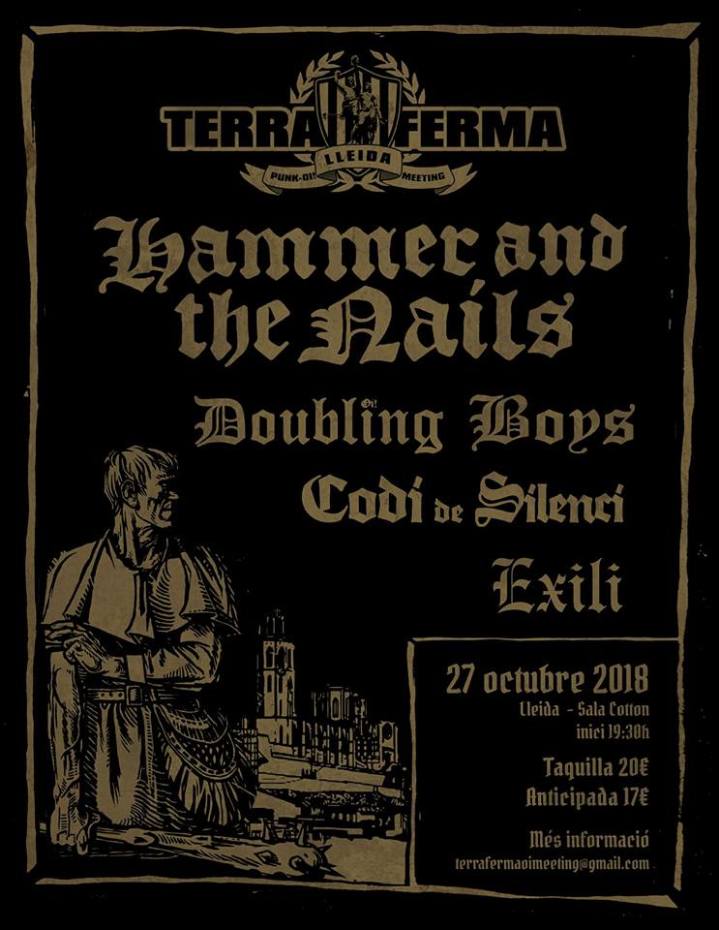 Cartel del Terra Ferma 2018 @ Sala Cotton, Lleida, el 27 de octubre de 2018 con Hammer & The Nails, Codi de Silenci, Exili y Doubling Boys