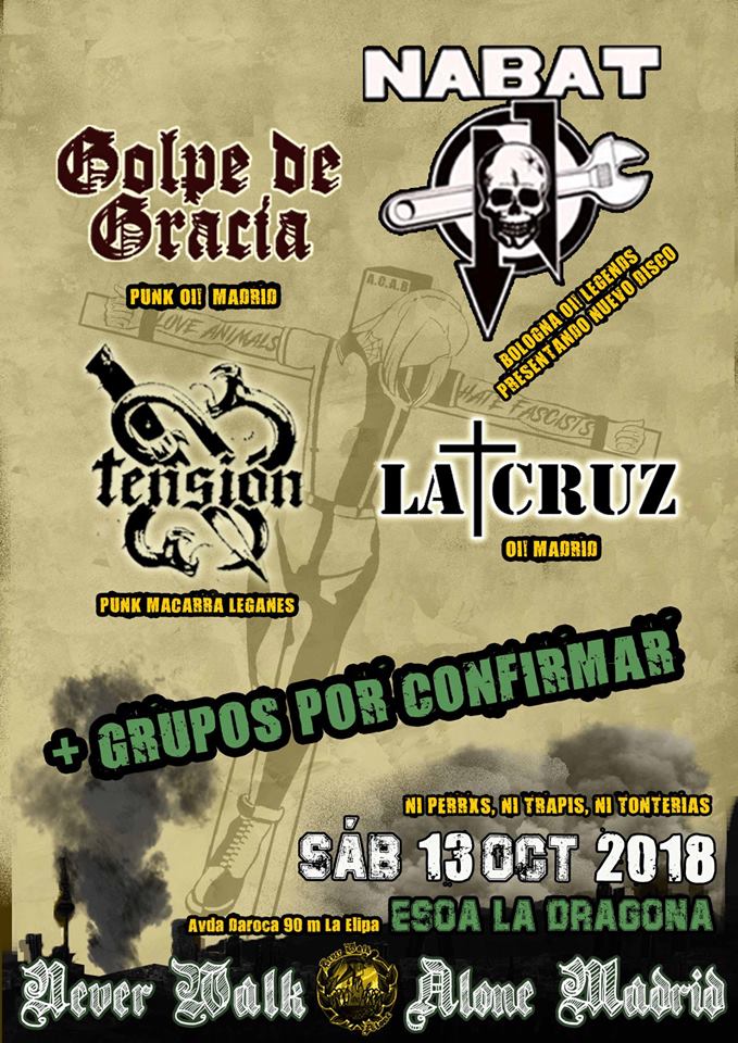 Cartel del concierto de Nabat, Golpe de Gracia, La Cruz y Tensión @ La Dragona, Madrid, el sábado 13 de octubre de 2018