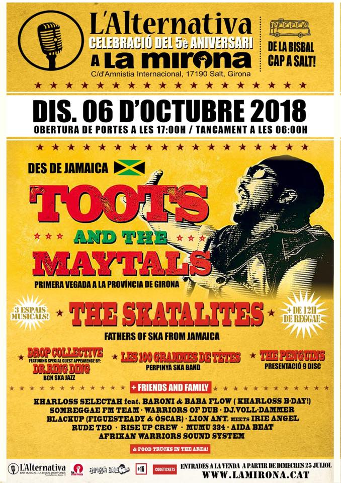 Cartel del concierto de Toots & The Maytals + Skatalites @ La Mirona, Girona