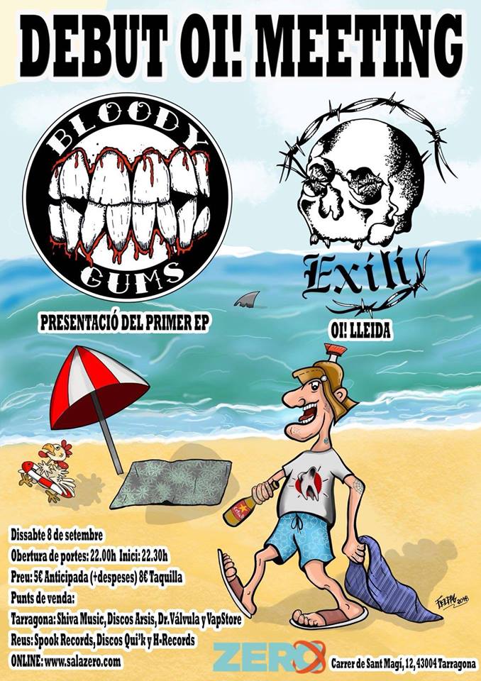 Cartel Bebut Oi! Meeting: Bloody Gums + Exili @ Sala Zero, Tarragona, el sábado 8 de septiembre de 2018