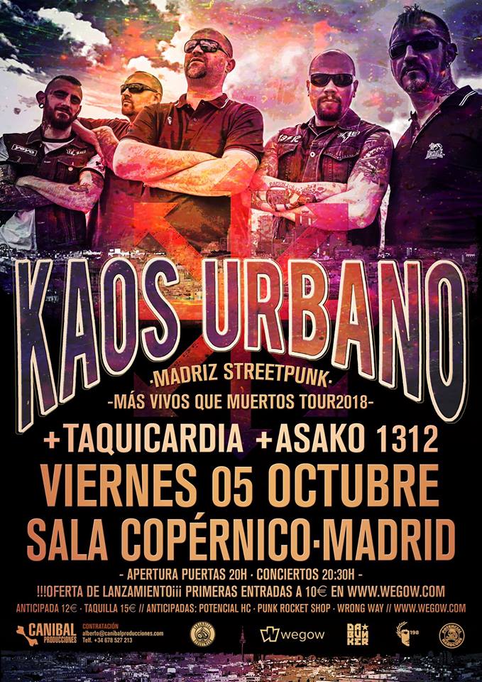 Cartel del concierto de Kaos Urbano + Taquicardia + Asako 1312 @ Copernico, Madrid, el viernes, 5 de octubre de 2018