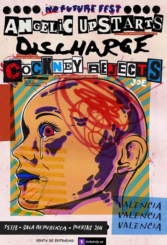 Cartel del concierto de Angelic Upstarts + Discharge + Cockney Rejects @ Sala Republicca, Valencia, el viernes 15 de septiembre de 2018