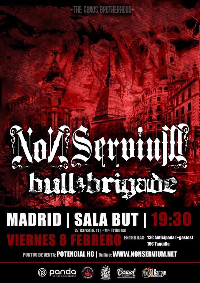 Cartel del concierto de Non Servium y Bull Brigade @ Sala But, Madrid, viernes 8 de febrero de 2018