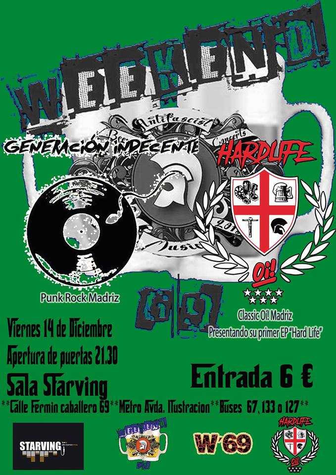 Cartel del concierto de Genreación Indecente + Hard Life @ Sala Starving, Madrid, el viernes 16 de diciembre de 2018