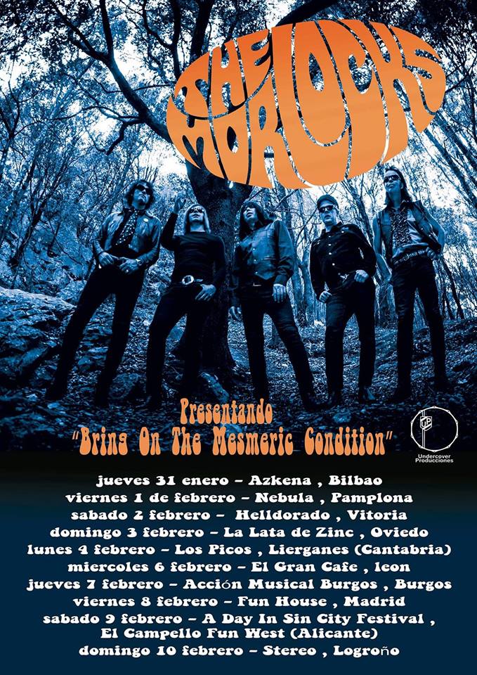 Cartel de la gira de The Morlocks durante enero y febrero en Bilbao, Pamplona, Vitoria-Gasteiz, Oviedo, Liérganes, León, Burgos, Madrid, El Campello y Alicante