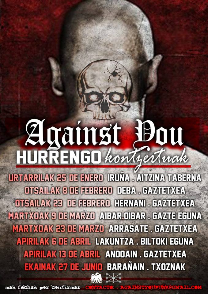 Cartel con los conciertos previstos para Against You en enero, febrero, marzo, abril y junio de 2019