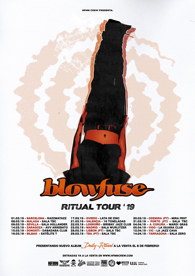 Fechas de los conciertos de Blowfuse en España durante la gira de presentación de Daily Ritual (2019)