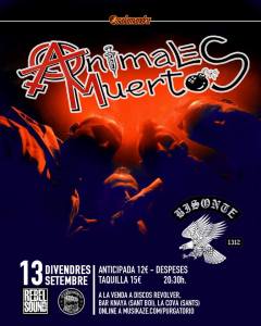 Cartel del concierto de Animales Muertos y Bisonte 1312 @ Sala Salamandra, Hospitalet (Barcelona), el 13 de septiembre de 2019