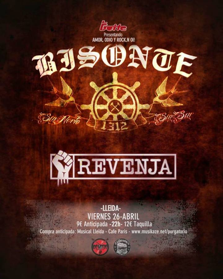 Cartel del concierto de Bisonte 1312 + Revenja @ La Boite, Lleida, el viernes 26 de abril de 2019