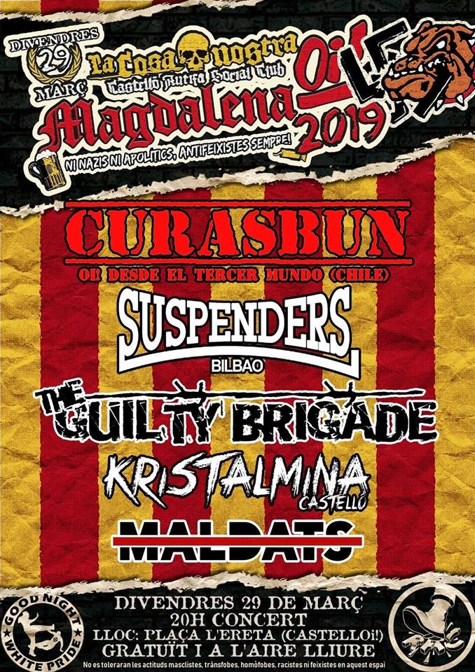 Cartel del Magdalena Oi! 2019 de Castelló con la presencia de Curasbun, Suspenders, The Guilty Brigade, Kristalmina y Maldats