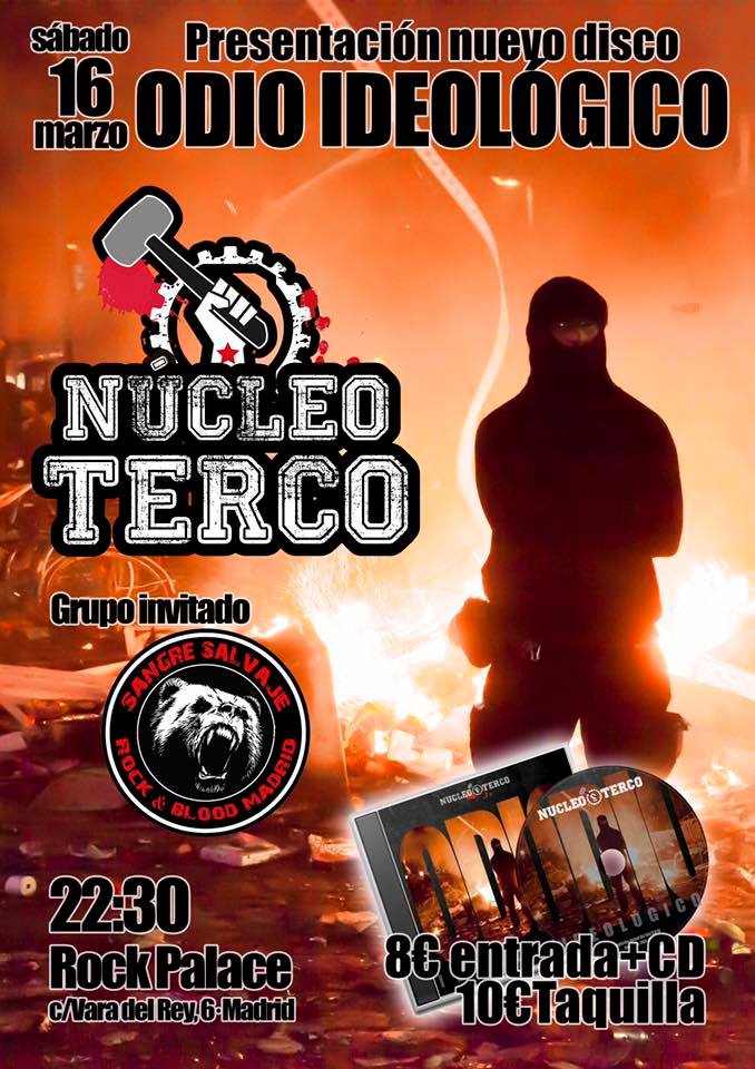 Cartel del concierto de Núcleo Terco y Sangre Salvaje el 16 de marzo de 2019 @ Rock Palace, Madrid