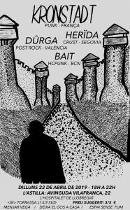 Cartel del concierto de Kronstadt (França) / Herïda / Dûrga / Bait @ L'Astilla, l'Hospitalet de Llobregat, el 22 de abril de 2019