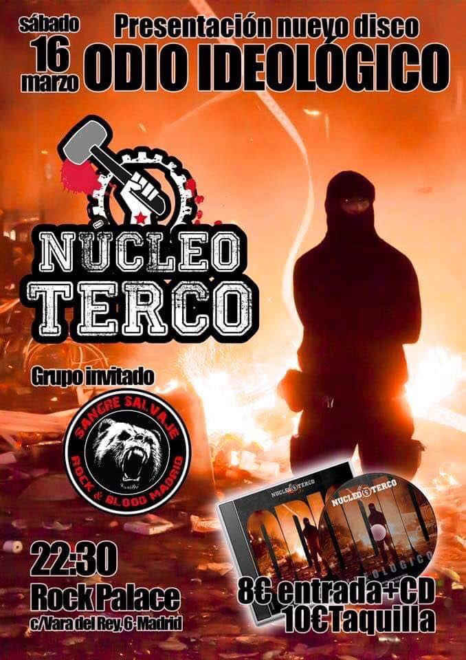 Cartel del concierto de Núcleo Terco + Sangre Salvaje @ Rock Palace, Madrid, el sábado 16 de marzo de 2019