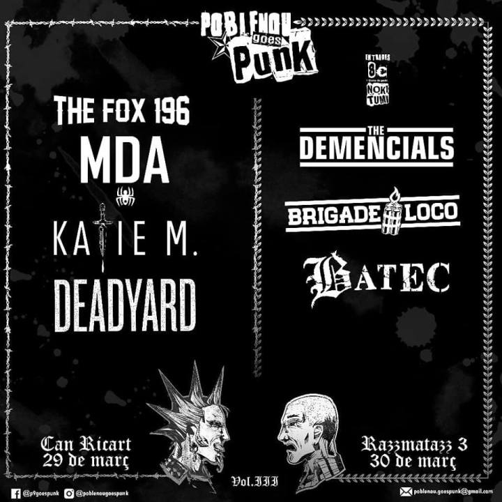 Poblenou Goes Punk Vol. III con The Demencials, Brigade Loco, Batec, MDA, The Fox 196, Katie M y Deadyard